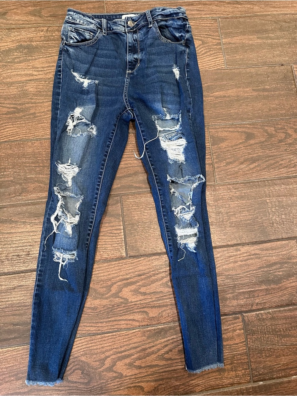 Cello Dark Blue Ripped Skinny Jeans